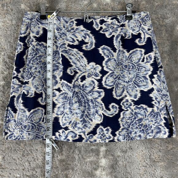 B Moss Size 10 Dark Floral Print Stretch A Line Mini Skirt Black Blue Zip Cotton - Picture 2 of 8
